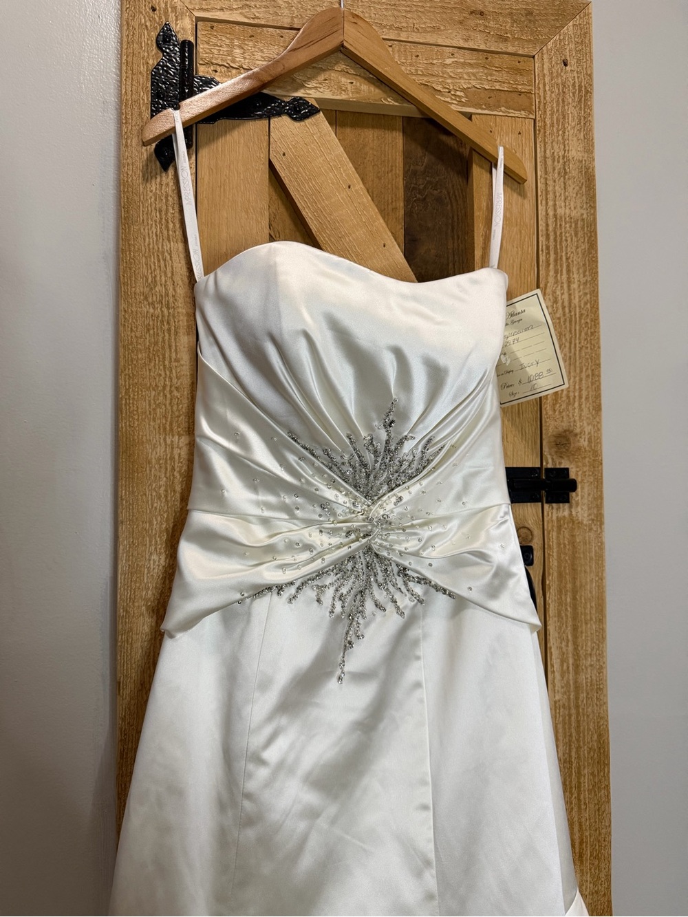 Strapless Ivory Dress with Silver Beaded Appliqué wedding dress